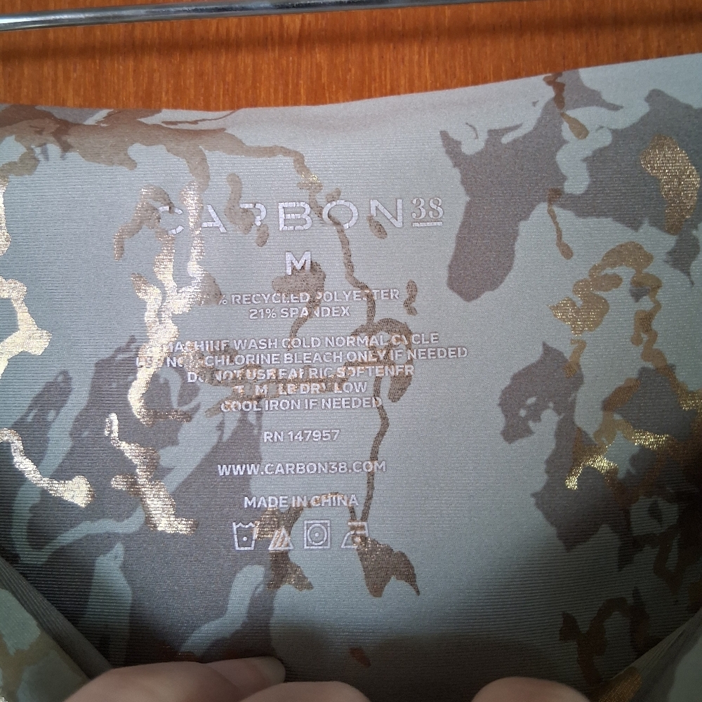 Carbon38 Metallic Gold Marble Leggings Green Size… - image 5